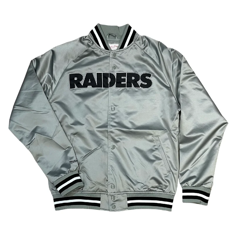 Las Vegas Raiders Mitchell & Ness Double Clutch Lightweight Satin Jacket - Silver