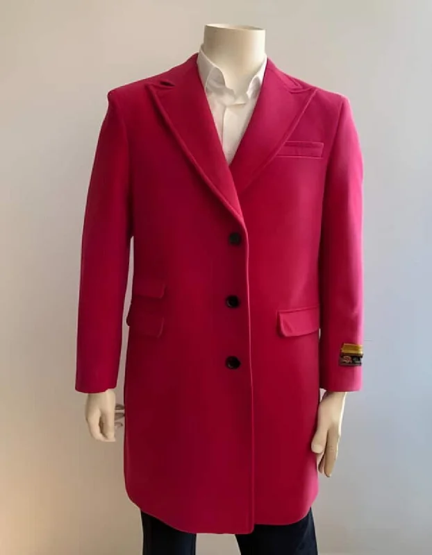 Peak Lapel 1920s Style - Wool Car Coat Three Quarter By Albereto Nardon + Pink Mens Overcoat