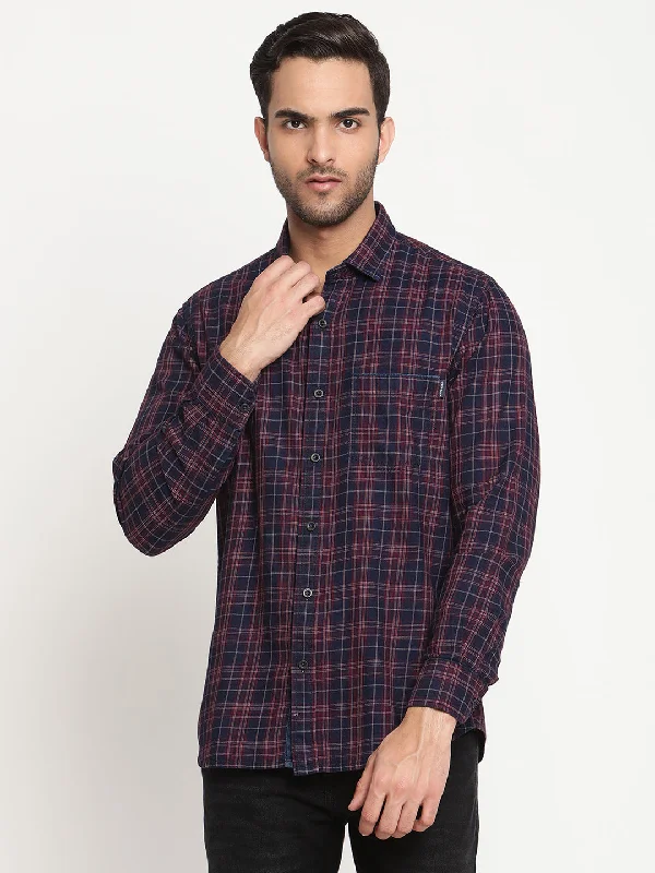 Men's Navy Blue Casual Medium Checks Full Sleeve Shirt