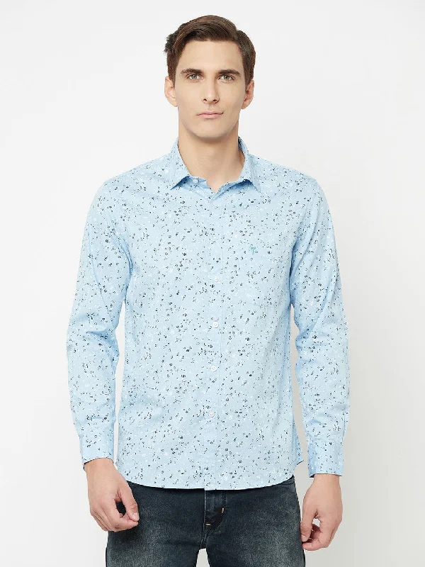 Men's Sky Blue Casual Abstract Print Full Sleeve Shirt