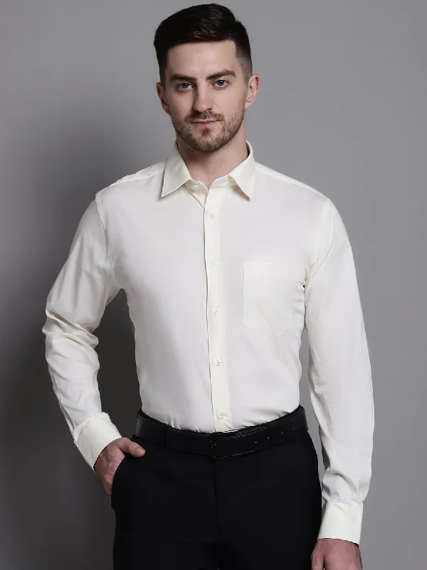 Men's Offwhite Formal Plain Stretch Full Sleeve Shirt