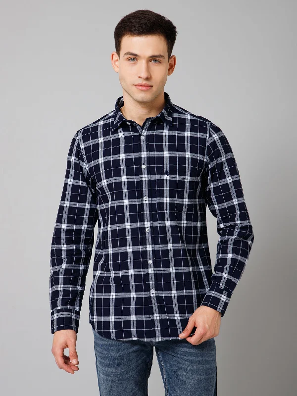 Men's Navy Blue Casual Big Checks Full Sleeve Shirt