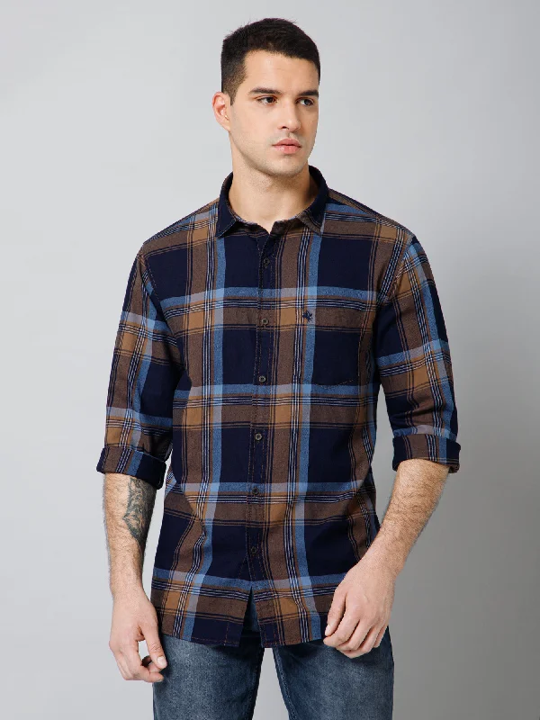 Men's Navy Blue Casual Big Checks Full Sleeve Shirt