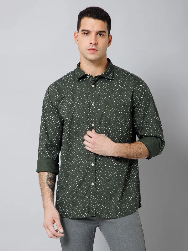 Men's Olive Green Casual Floral Print Full Sleeve Shirt