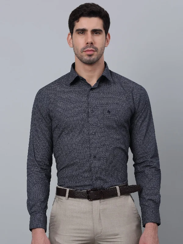 Men's Navy Blue Formal Geometric Ditsy Print Full Sleeve Shirt