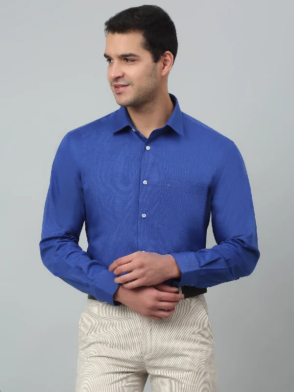 Men's Royal Blue Formal Fil a Fil Plain Full Sleeve Shirt