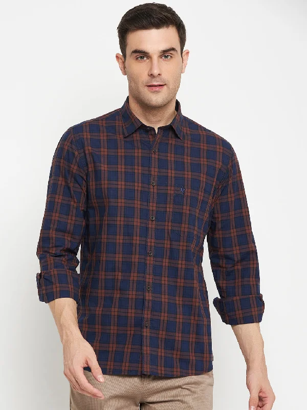 Men's Navy Blue Casual Medium Checks Full Sleeve Shirt