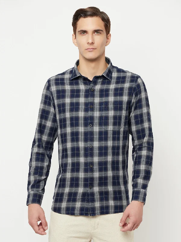 Men's Navy Blue Casual Big Checks Full Sleeve Shirt