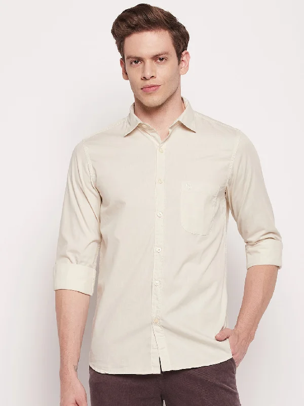 Men's Offwhite Casual Plain Full Sleeve Shirt