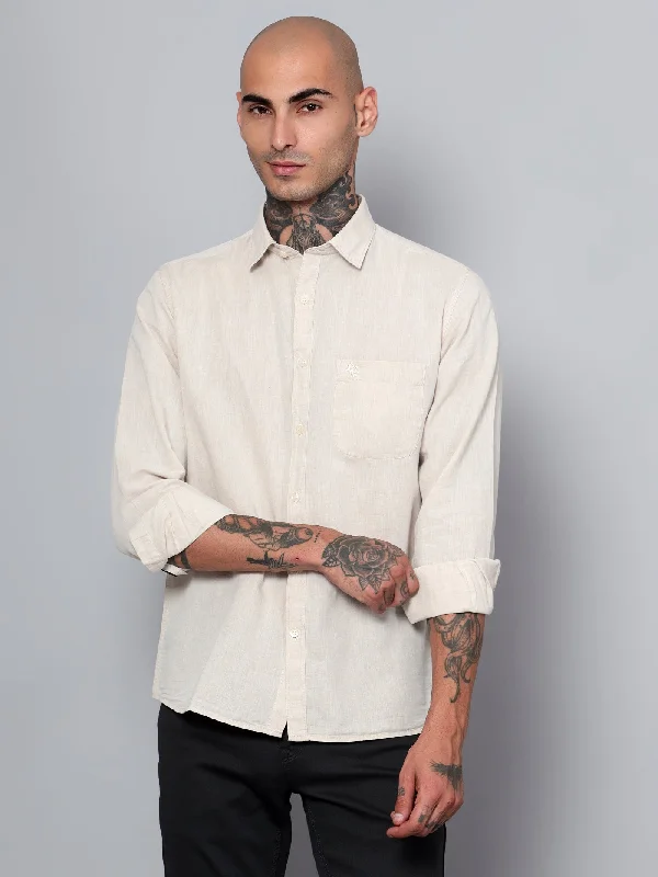 Men's Offwhite Casual Plain Full Sleeve Shirt