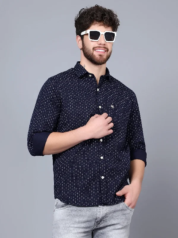 Men's Navy Blue Casual Ditsy Print Full Sleeve Shirt