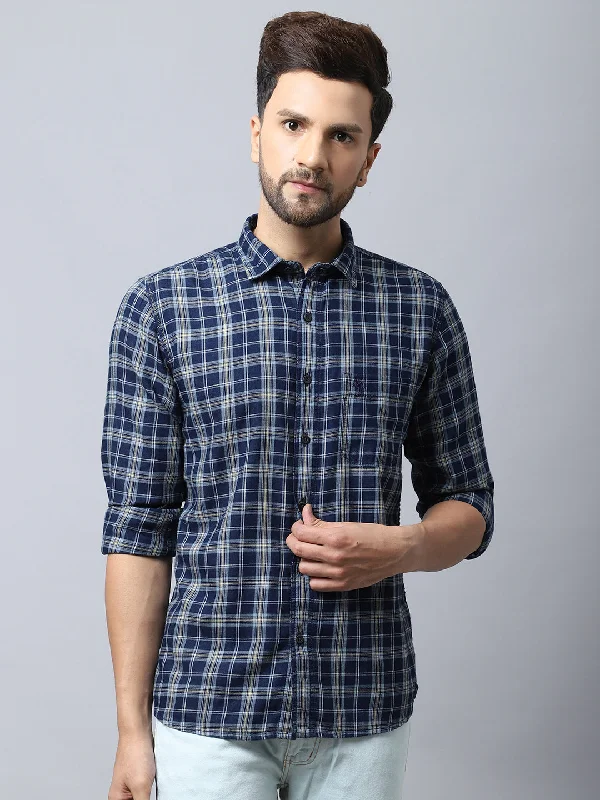 Men's Navy Blue Casual Medium Checks Full Sleeve Shirt