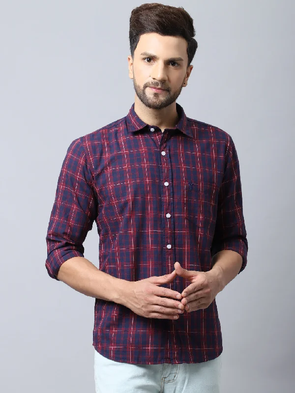 Men's Navy Blue Casual Medium Checks Full Sleeve Shirt