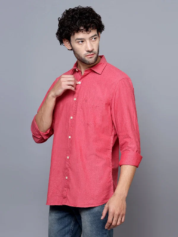 Men's Red Casual Fil a Fil Plain Full Sleeve Shirt