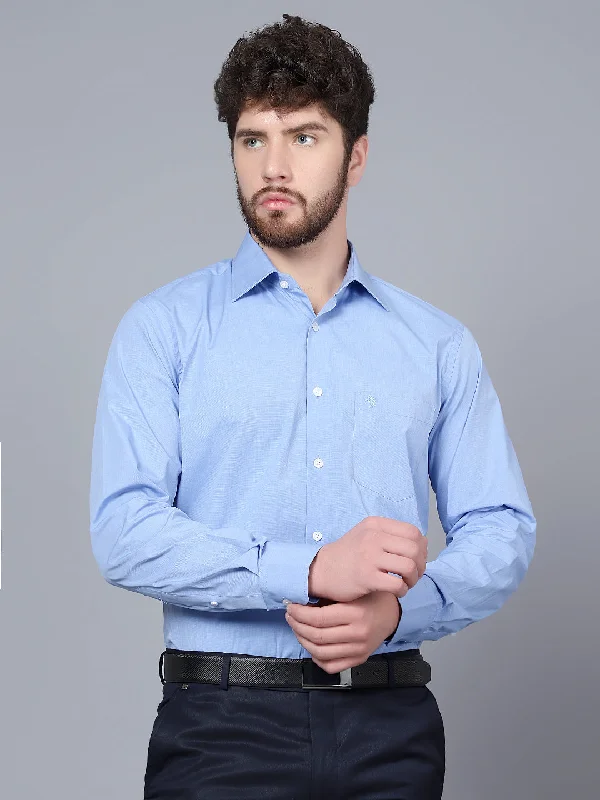 Men's Sky Blue Formal Fil a Fil Plain Full Sleeve Shirt