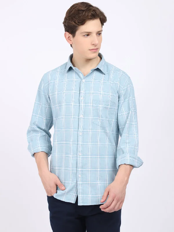 Men's Sky Blue Casual Medium Checks Full Sleeve Shirt