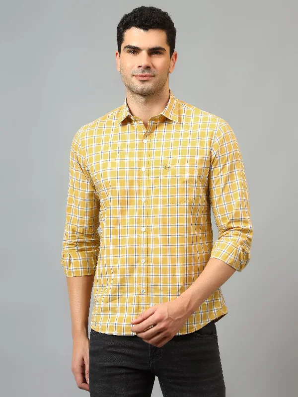 Men's Mustard Casual Small Checks Full Sleeve Shirt