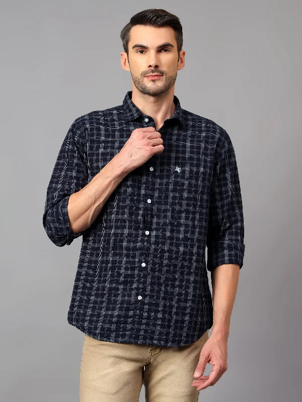 Men's Navy Blue Casual Medium Checks Full Sleeve Shirt