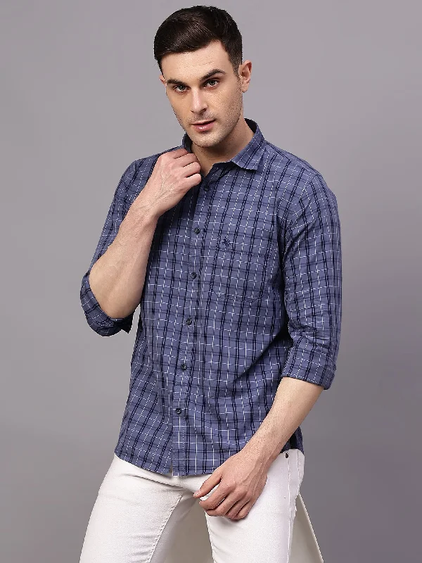 Men's Navy Blue Casual Medium Checks Full Sleeve Shirt