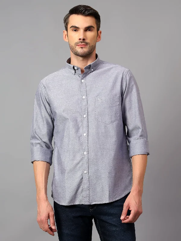 Men's Navy Blue Casual Plain Full Sleeve Shirt