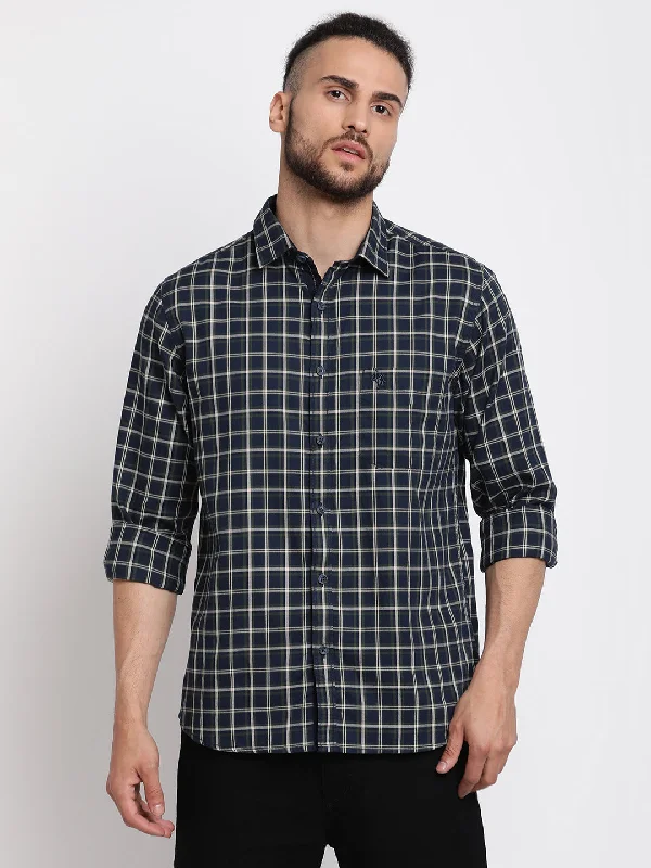 Men's Navy Blue Casual Medium Checks Full Sleeve Shirt