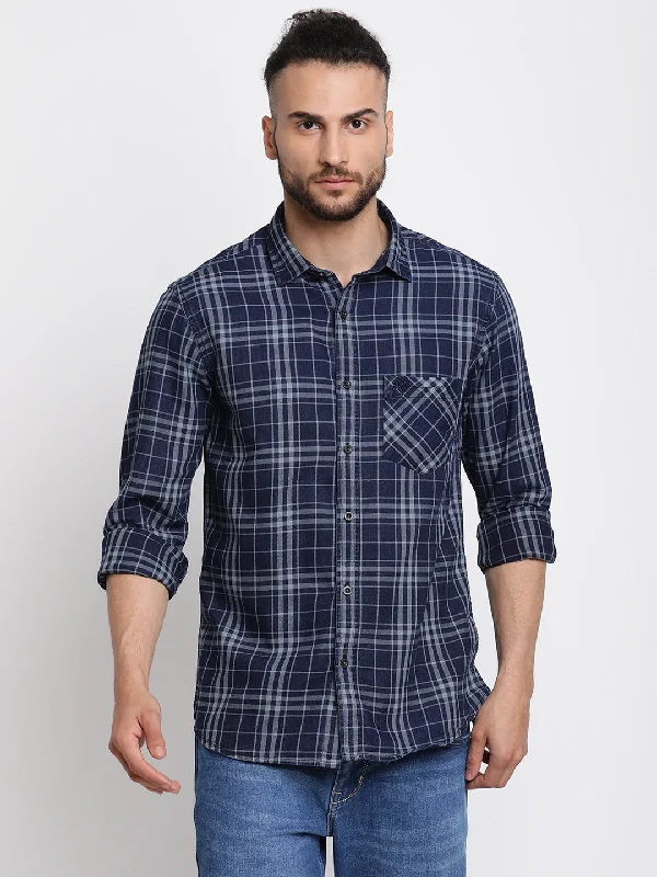 Men's Navy Blue Casual Big Checks Full Sleeve Shirt