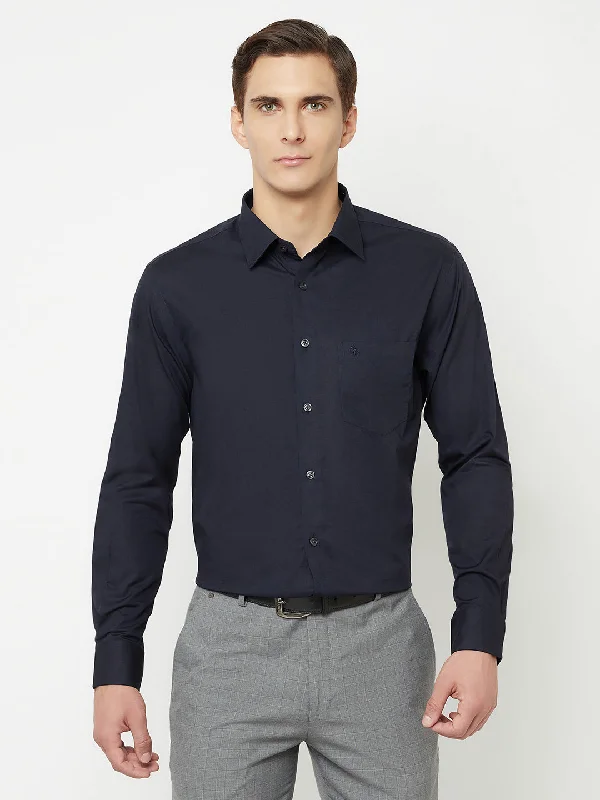 Men's Navy Blue Formal Plain Full Sleeve Shirt