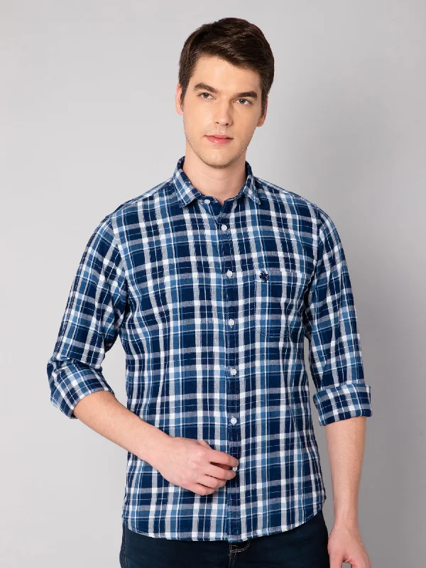 Men's Navy Blue Casual Big Checks Full Sleeve Shirt