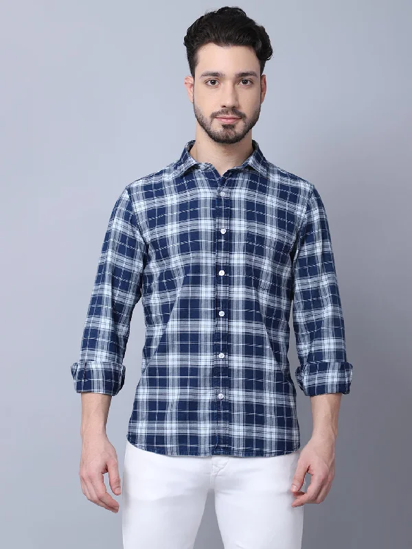 Men's Navy Blue Casual Big Checks Full Sleeve Shirt