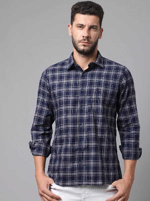 Men's Navy Blue Casual Medium Checks Full Sleeve Shirt