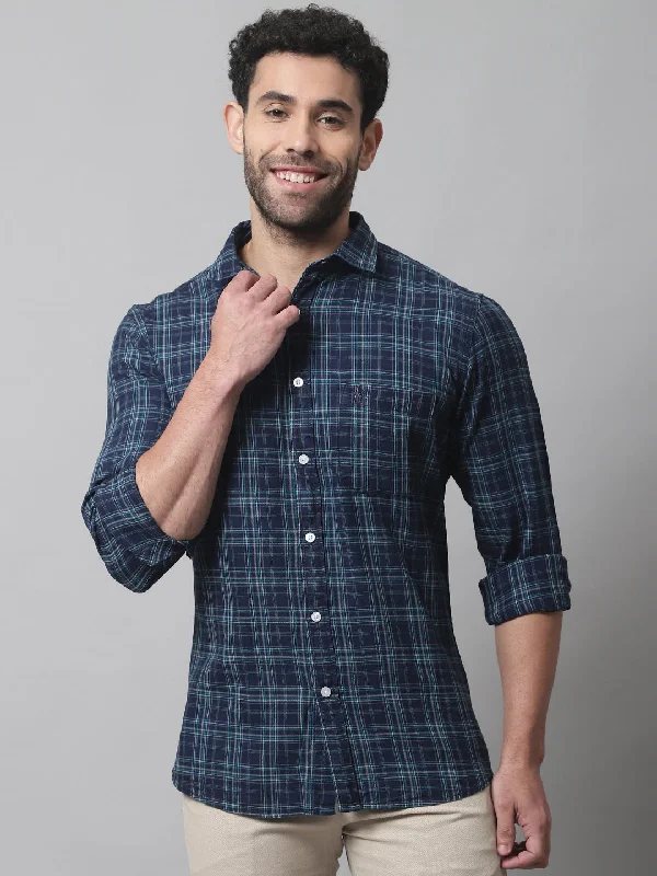 Men's Navy Blue Casual Big Checks Full Sleeve Shirt