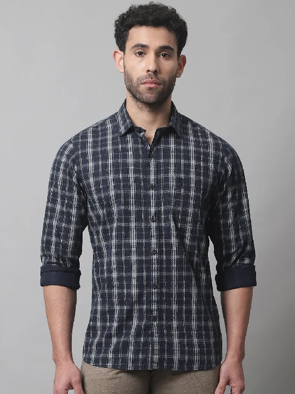 Men's Navy Blue Casual Medium Checks Full Sleeve Shirt