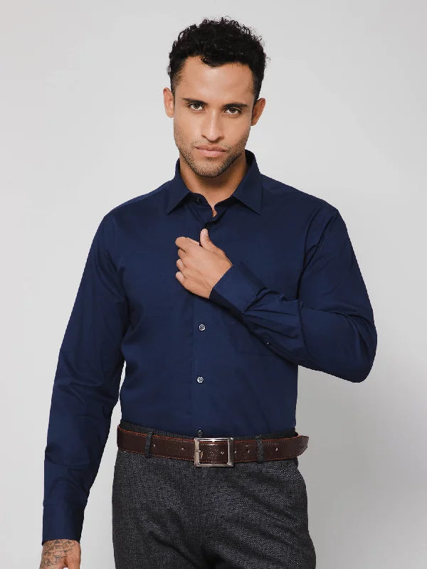 Men's Navy Blue Formal Plain Full Sleeve Shirt