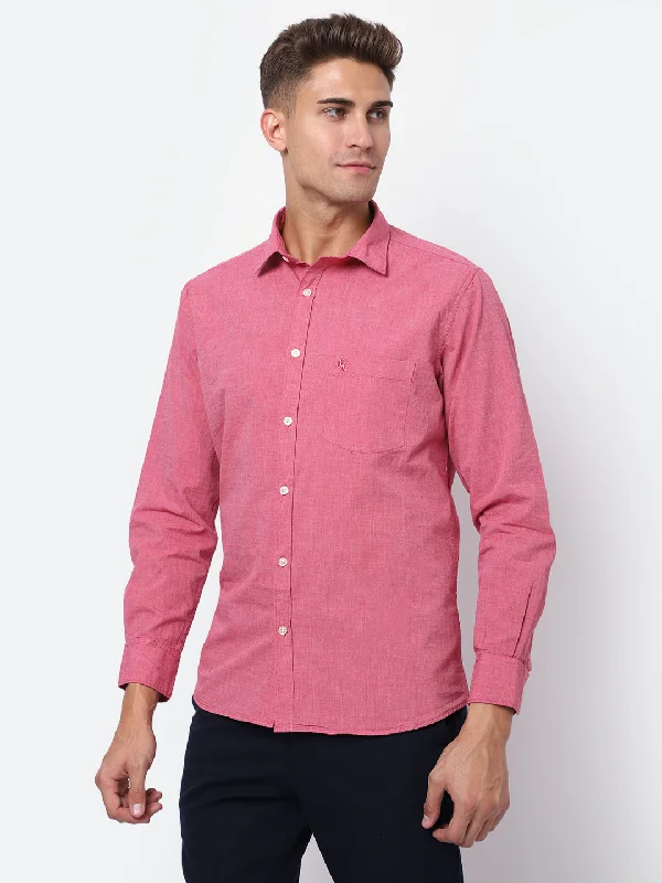 Men's Red Casual Fil a Fil Plain Full Sleeve Shirt