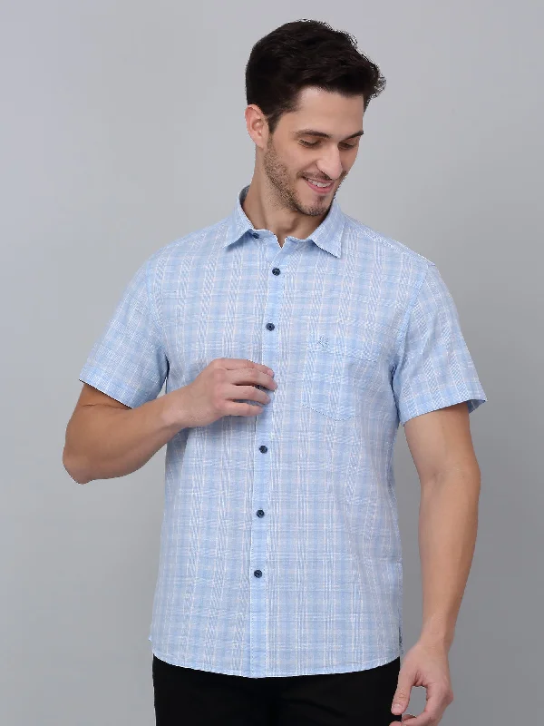 Men's Sky Blue Casual Medium Checks Half sleeve Shirt