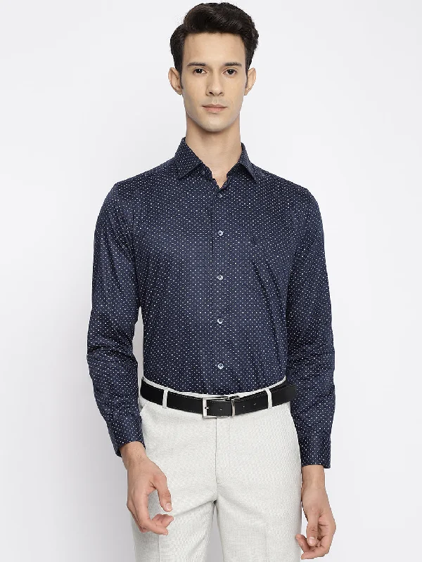 Men's Navy Blue Party Dot Print Full Sleeve Shirt