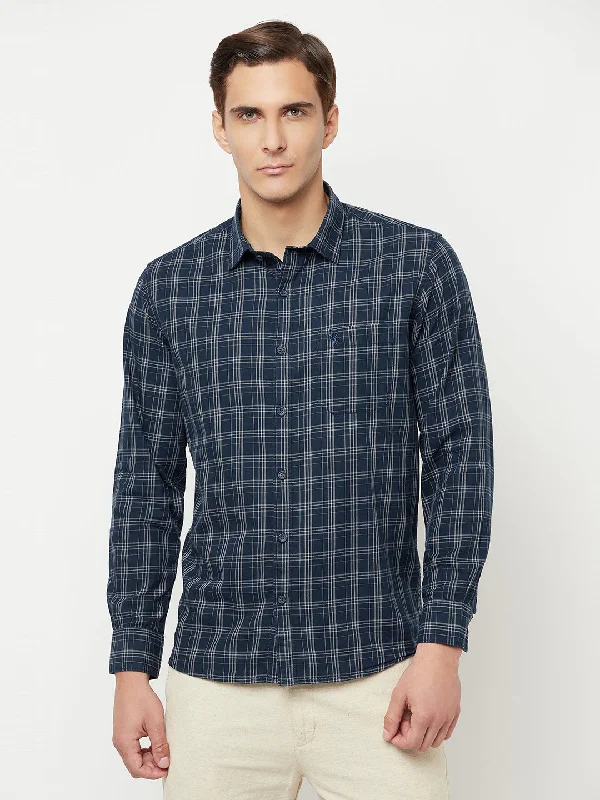 Men's Navy Blue Casual Medium Checks Full Sleeve Shirt