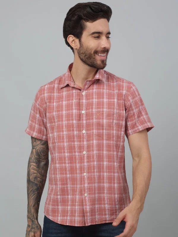 Men's Red Casual Medium Checks Half sleeve Shirt