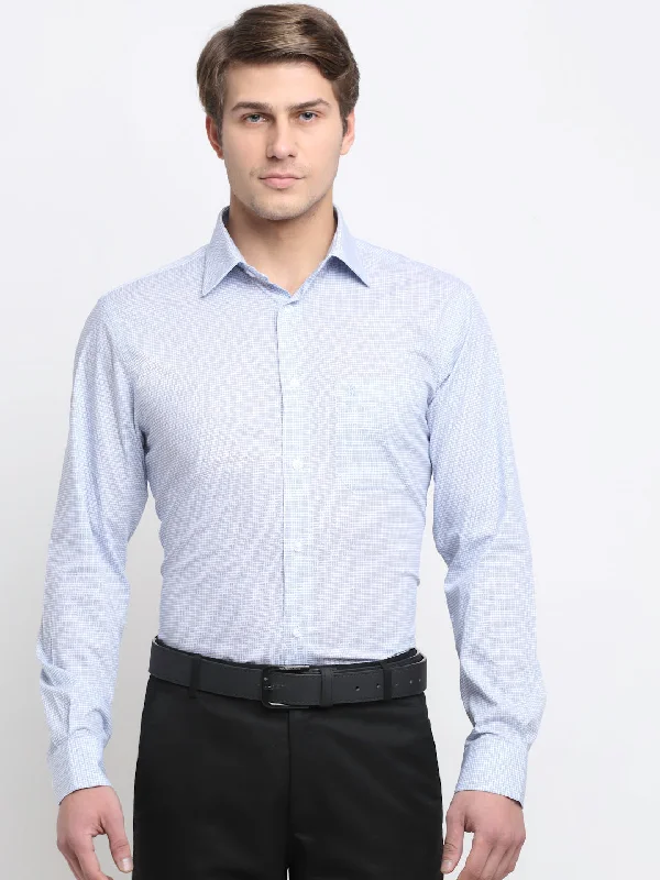 Men's Sky Blue Formal Geometric Print Full Sleeve Shirt