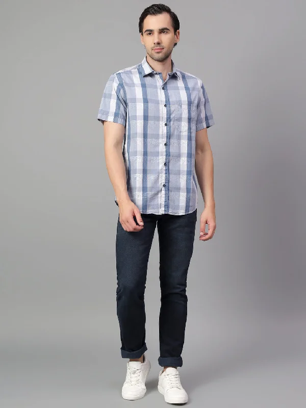 Men's Navy Blue Checked Full Sleeve Casual Shirt