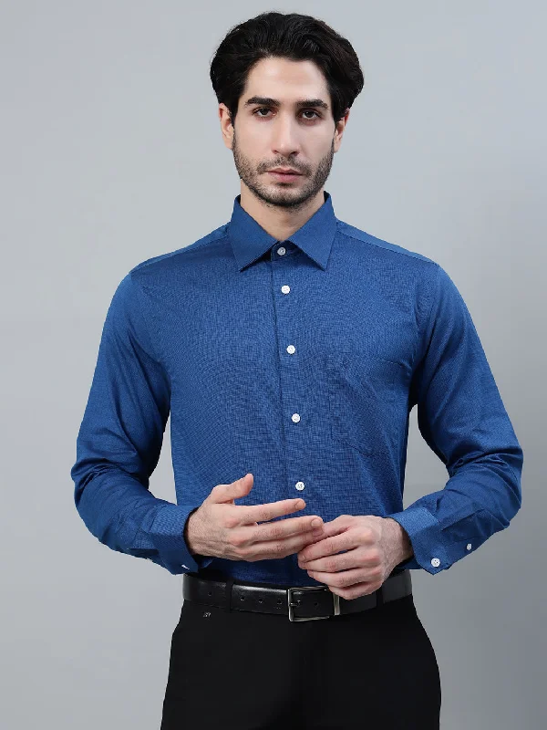 Men's Navy Blue Solid Full Sleeve Formal Shirt