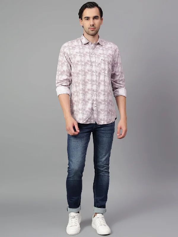 Men's Purple Printed Full Sleeve Casual Shirt