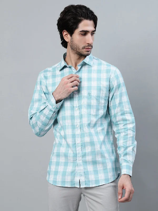 Men's Sky Blue Checkered Full Sleeve Casual Shirt