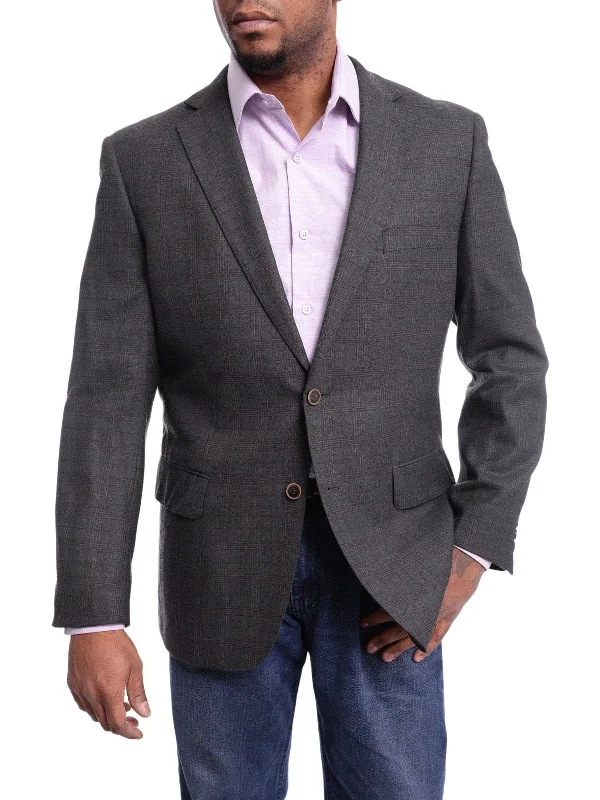 Arthur Black Classic Fit Gray With Brown Plaid Two Button Wool Blazer Sportcoat