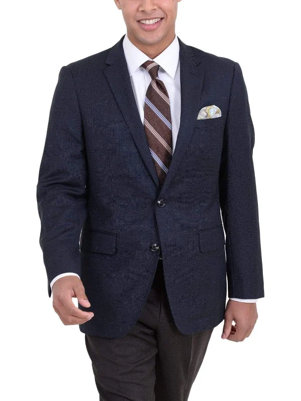 Arthur Black Classic Fit Navy Hopsack Weave Two Button Wool Blazer Sportcoat