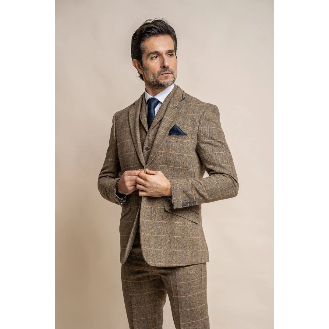 Albert - Men's Tweed Check Tan Blazer