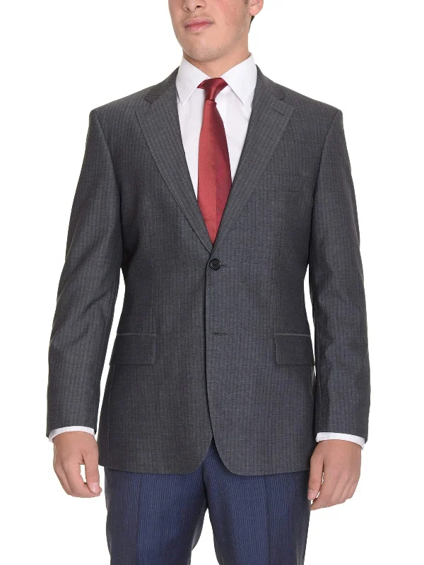 Hugo Boss Paolini Charcoal Gray Striped Super 130's Wool Blazer Sportcoat