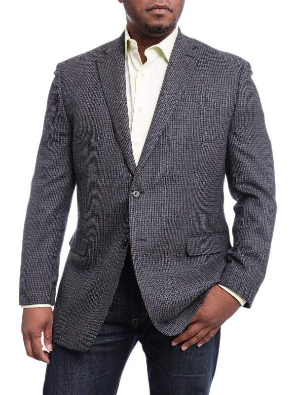 I Uomo Classic Fit Charcoal Gray & Blue Houndstooth Two Button Wool Blazer