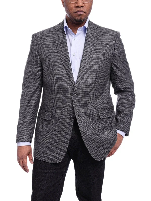 I Uomo Men's Classic Fit Gray Houndstooth Two Button Wool Blazer Sportcoat