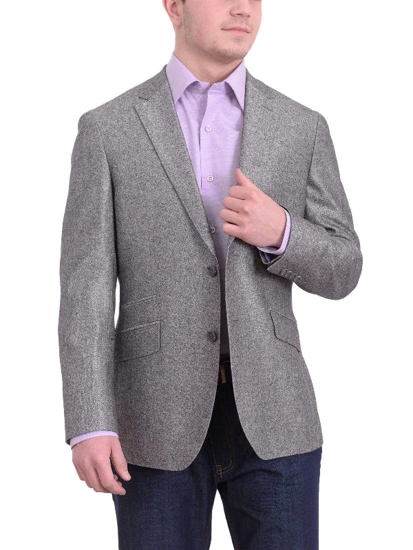 Mens Napoli Gray Sharkskin Half Canvassed Wool Silk Blend Blazer Sportcoat